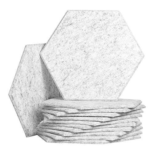 12 Pack Set Hexagon Acoustic Absorption Panel, 12 X 14 X 0.4 Inches Acoustic Soundproofing Insulation Panel Beveled Edge Tiles, Great for Wall Decoration and Acoustic Treatment (Silver Grey)