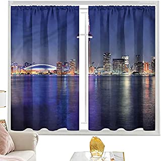 Light Blocking Curtains Blue,Canada Toronto Sunset North W52 x L54 Inch Rod Pocket Blackout Curtains