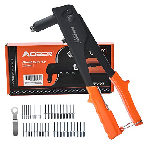 AOBEN Rivet Gun, Professional Rivet Gun Kit with 200-Piece Metal Rivets, Single Hand Manual Rivet Tool for Automotive, Railway, Furniture, Instrument.