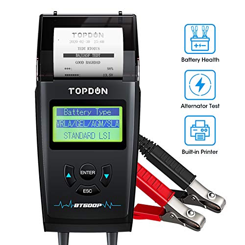 Car Battery Tester with Printer 12V 24V Load Tester, TOPDON BT500P Automotive Alternator Tester Auto Digital Analyzer Tool Charging Cranking System Tester for Car Truck Motorcycle ATV SUV Boat Yacht