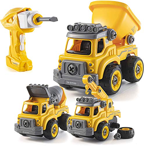 Take Apart Toys with Electric Drill | Converts to Remote Control Car | 3 in one Construction Truck Take Apart Toy for Boys | Gift Toys for Boys 3,4,5,6,7 Year Olds | Kids Stem Building Toy