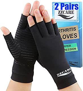 2 Pairs Copper Arthritis Gloves for Women/Men, Compression Gloves for Arthritis & Carpal Tunnel Pain Relief, Fingerless Gloves (Black, Medium)