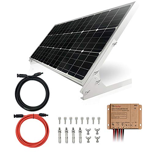 TP-solar 100W 12V Solar Panel Kit Battery Charger 100 Watt 12 Volt Off Grid System for Homes RV Boat + 20A Waterproof Solar Charge Controller + Solar Cables + V Brackets for Mounting