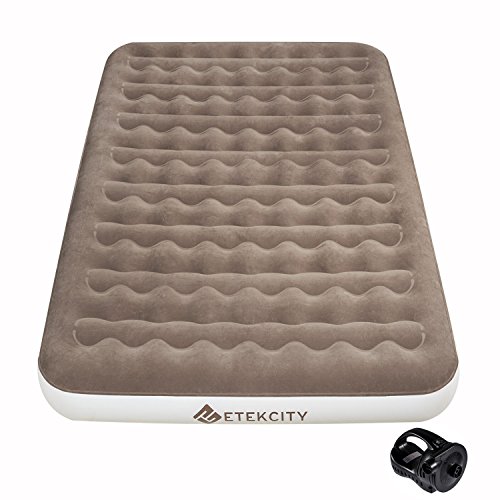 Etekcity Camping Air Mattress Inflatable Single High Airbed Blow up Bed Tent Mattress with Rechargeable Air Pump, Height 9