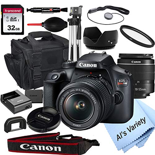 Canon EOS Rebel T100 DSLR Camera with 18-55mm f/3.5-5.6 Zoom Lens + 32GB Card, Tripod, Case, and More (18pc Bundle)