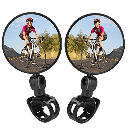 TAGVO Bike Mirrors, 2 pcs Bicycle Cycling Rear View Mirrors Adjustable Rotatable Handlebar Mounted Plastic Convex Mirror for Mountain Road Bike