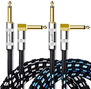 Penker 2 Pack Guitar Instrument Cable 10FT,Right Angle 1/4-Inch TS to Straight 1/4-Inch TS Gold Plated 6.35mm Guitar Cord,3 Meter for Guitar Bass Keyboard Effector Microphone Mixer