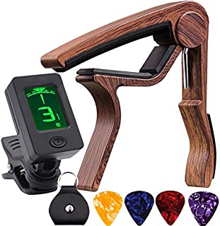 Guitar Tuner and Guitar Capo, Clip-On Tuner with Rosewood Color Capo for Acoustic Electric Guitar Bass Ukulele