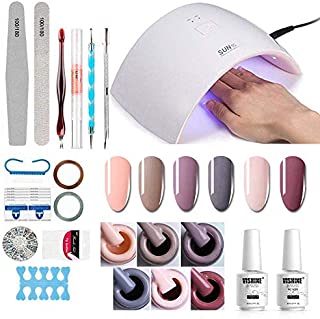 Gel Nail Polish Starter Kit - 6 Colors Gel Polish Set Base Top Coat, 36W LED Nail Dryer Lamp with Full DIY Gel Manicure Nail Tools by Vishine 8ml #12