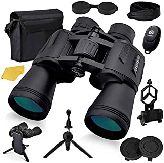 12x50 HD Full Size Binoculars for Adults Shockproof Resistant Includes Smartphone Adapter Universal Tripod Carrying Bag & Strap Great for Bird Watching Hunting Stargazing Sporting & Sightseeing