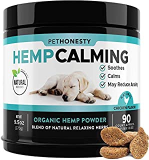 PetHonesty Hemp Calming Treats for Dogs - All-Natural Soothing Snacks with Hemp + Valerian Root, Stress & Dog Anxiety Relief- Aids with Thunder, Fireworks, Chewing & Barking (Chicken, 90ct)