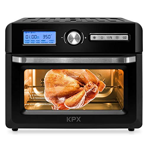 KPX Air Fryer Toaster Oven, 20 Quart 10-in-1 Convection Oven Combo, Roaster, Broiler, Rotisserie, Dehydrator, Pizza Oven, Slow Cooker and Keep Warm , 7 Accessories with Recipe Cookbooks, LED Display & Control Dial, 1500W, UL Listed