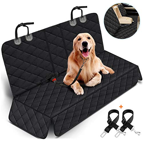 Dog Car Seat Cover, Dog Seat Cover for Back Seat Car Seat Protector for Dogs Pets Waterproof Pet Seat Cover with 2 Dog Seat Belts, Non-Slip Bench Seat Covers Armrest for Cars Trucks SUVs