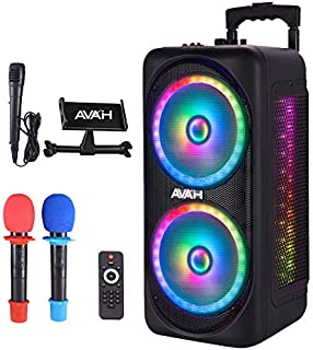 AVAH Dual 8 Bluetooth Karaoke Machine for Adults & Kids Wireless Portable PA Speaker System with 3 Microphones,Flashing DJ Lights, Rechargeable Battery Powered DJ Karaoke Speakers(AVAH-S8)