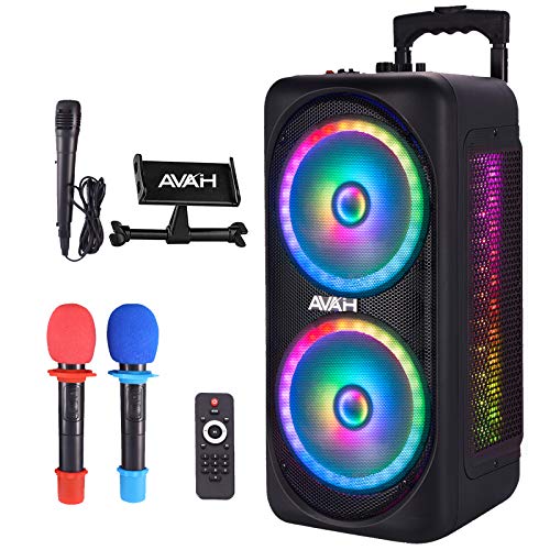 AVAH Dual 8 Bluetooth Karaoke Machine for Adults & Kids Wireless Portable PA Speaker System with 3 Microphones,Flashing DJ Lights, Rechargeable Battery Powered DJ Karaoke Speakers(AVAH-S8)