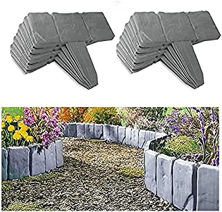 yunshuoa Garden Fence Edging DIY Decorative Flower Grass Bed Border Cobbled Stone Effect Plastic Garden Edging Hammer-in Lawn Lawn Palisade Fencing(Gray,30PCS)