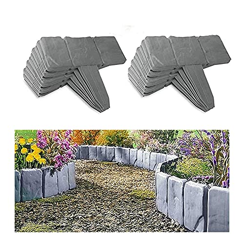 yunshuoa Garden Fence Edging DIY Decorative Flower Grass Bed Border Cobbled Stone Effect Plastic Garden Edging Hammer-in Lawn Lawn Palisade Fencing(Gray,30PCS)