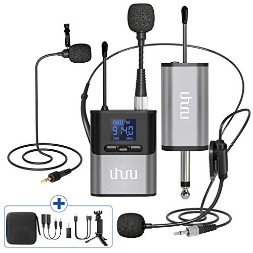 Wireless Lavalier Microphone,UHURU Wireless Microphone with Lavalier Mic, Headset Mic, Handheld Mic, Rechargeable Bodypack Transmitter & Receiver for PA Speaker, Cameras, Teaching, Video Recording