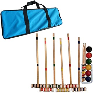 Croquet Set- Wooden Outdoor Deluxe Sports Set with Carrying Case- Fun Vintage Backyard Lawn Recreation Game, Kids or Adults by Hey! Play! (6 Players)