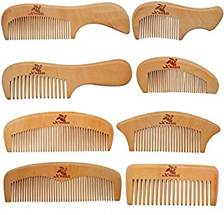 Xuanli 8 Pcs The Family Of Hair Comb set - Wood with Anti-Static & No Snag Handmade Brush for Beard, Head Hair, Mustache With Gift Box (S021)