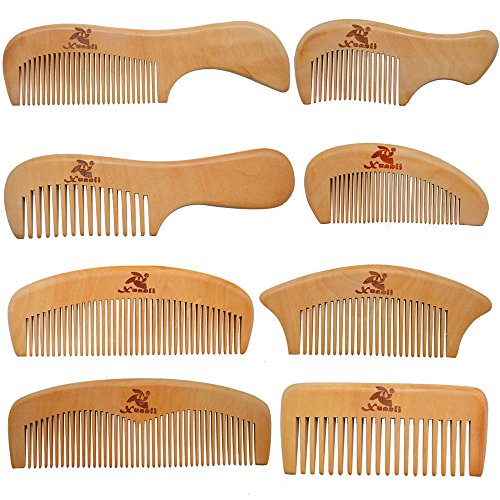 Xuanli 8 Pcs The Family Of Hair Comb set - Wood with Anti-Static & No Snag Handmade Brush for Beard, Head Hair, Mustache With Gift Box (S021)