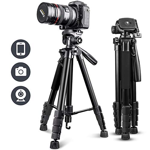 UBeesize 67 Camera Tripod with Travel Bag, Cell Phone Tripod with Bluetooth Remote and Phone Holder, Compatible with All Cameras, Cell Phones, Projector, Webcam, Spotting Scopes