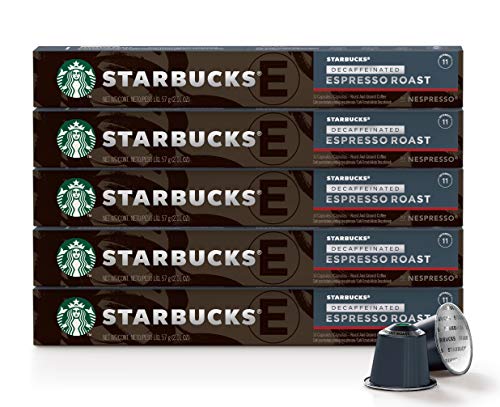 Starbucks by Nespresso, Decaf Espresso Dark Roast (50-count single serve capsules, compatible with Nespresso Original Line System), 10 Count (Pack of 5)