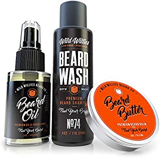 Essential Beard Grooming Kit for Men  USA Made Gift Set Soothes Irritated, Dry Skin, Reduces Acne & Grows Your Beard Faster  Beard Oil, Balm Conditioner & Shampoo Wash