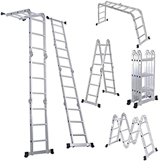 Luisladders 12.1FT Folding Ladder Multi-Purpose Aluminium Extension 7 in 1 Step Heavy Duty Combination EN 131 Standard