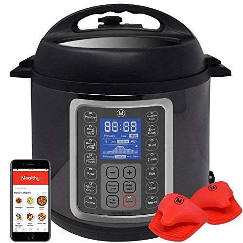 Mealthy MultiPot 9-in-1 Programmable Pressure Cooker 6 Quarts with Stainless Steel Pot, Steamer Basket, instant access to recipe app. Pressure cook, slow cook, sauté, rice cooker, yogurt, steam