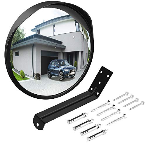 Ovsor Convex Mirror Outdoor for Garage and Traffic Driveway Park Assistant, 12 in Security Mirror with Adjustable Fixing Bracket Indoor and Outdoor