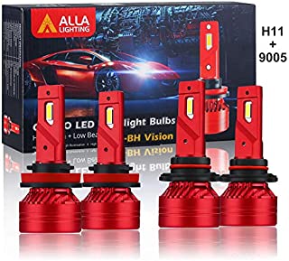 Alla Lighting 9005 H11 LED Bulbs Combo High/Dipped Beam H11 9005 LED 6000K Lights Upgrade, 12000 Lumens Xtreme Vision