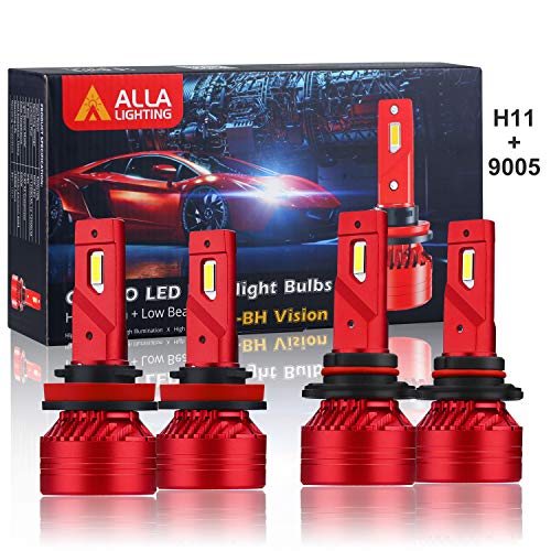 Alla Lighting 9005 H11 LED Bulbs Combo High/Dipped Beam H11 9005 LED 6000K Lights Upgrade, 12000 Lumens Xtreme Vision