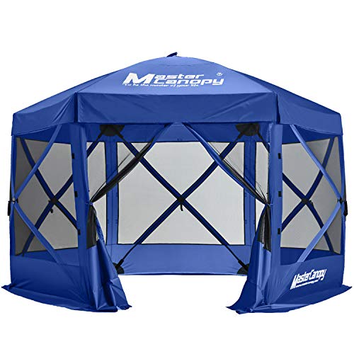 MASTERCANOPY Escape Shelter, 6-Sided Canopy Portable Pop up Canopy Durable Screen Tent Bug and Rain Protection (7-9 Persons), (140''x140'', Blue)