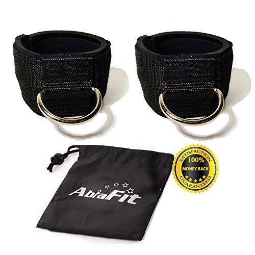 AbraFit Premium Ankle Straps for Cable Machines(Pack of 2),Neoprene Padded Ankle Straps with D-Ring(Free Carry Case Included)