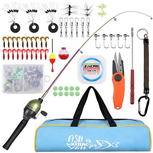 Zacro Kids Fishing Pole - Children's Portable Telescopic Fishing Pole and Reel Combos Full Kits, with Portable Tote Bag,Unique Trout Color Fishing Rod for Kids Travel Saltwater Freshwater Fishing