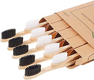 Biodegradable Bamboo Toothbrushes, 10 Piece BPA Free Soft Bristles Toothbrushes, Natural, Eco-Friendly, Green and Compostable