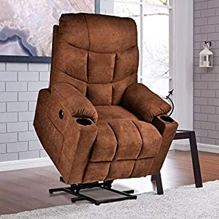 RELAXIXI Power Lift Recliner Chair, Electric Recliners for Elderly, Heated Vibration Massage Sofa with USB Ports, Remote Control, 3 Positions, 2 Side Pockets and Cup Holders (Fabric, Chocolate)