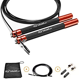 FitSkuad.com Jump Rope  Features Ball-Bearing System and 6 Inch, Extra-Long Handles That Foster Extreme Speed Jumping - Comes with a Carrying Bag, Rapid Results Manual Ebook