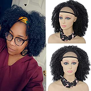 Headband Wig African American Kinky Curly None Lace Front Wigs,Afro Curly Hair Machine Made Headband Wig for Black Women 150% Density Natural Color Wig (12inch, #Black)