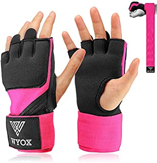 Hand Wraps Boxing Inner Gloves - Gel Elasticated Padded Bandages Mitts Long Wrist Support for MMA Muay Thai Kickboxing Martial Arts Training | Fist Protector (Pink, S / M)