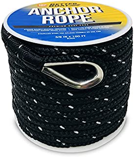 Premium Anchor Rope Double Braided Boat Anchor Line 100 ft Black Marine Grade 3/8 Rope