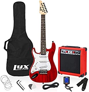 LyxPro Left Hand 36 Inch Electric Guitar and Kit for Lefty Kids with 3/4 Size Beginners Guitar, Amp, Six Strings, Two Picks, Shoulder Strap, Digital Clip On Tuner, Cable and Soft Case Gig Bag - Red