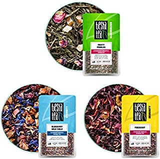 Tiesta Tea - Fruity Loose Leaf Tea Set, Strawberry Green Tea, Blueberry Fruit Tea & Hibiscus Fruit Tea, Medium Caffeine,1.6oz Pouches - 25 Cups Each