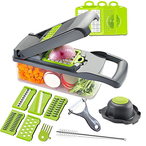 Mandoline Slicer Adjustable Cheese Slicer,Vegetable Chopper Hand Spiralizer,Potato Spiral Cutter Garlic Onion Dicer Fruit Peeler,Veggie Slicer,Pasta Zucchini Noodle Maker,Salad Shooter,Food Processor