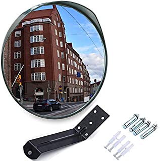 MEETWARM 12 Inch Convex Security Mirror Curved Safety Mirror with Adjustable Fixing Bracket for Indoor Outdoor, Office Warehouse Driveway Garage Store