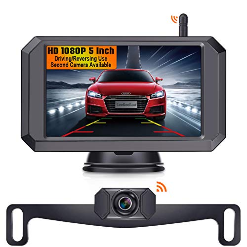 LeeKooLuu F09 HD 1080P Wireless Backup Camera 5 Display Digital Signals 2021 Newest Chips for Trucks,Small RVs,Campers,Cars Two Video Channels Hitch Rear/Front View Observation System Night Vision