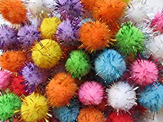 YYCRAFT 100pcs Glitter Tinsel Pom Poms Sparkle Balls for DIY Craft/Party Decoration/Cat Toys(25mm,Assorted Color)