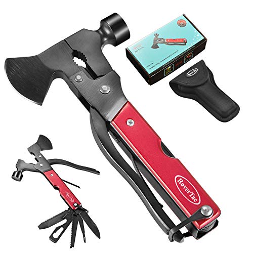 RoverTac Multitool Camping Accessories Survival Gear and Equipment 14 in 1 Hatchet with Knife Axe Hammer Saw Screwdrivers Pliers Bottle Opener Durable Sheath Gifts for Men Women