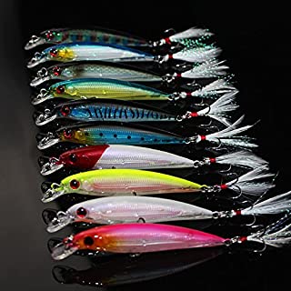 OriGlam Happy Shopping Day 10pcs 3D Artificial Minnow Fishing Lures Baits, Fishing Tackle CrankBait Bass, Hard Bait Swimbait Fishing Lure